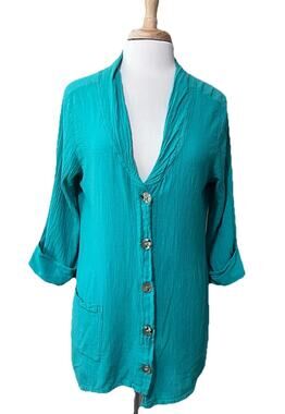 Cottonways Green Gauze Tammy Jacket Top Womens 1 M Coastal Boho Casual